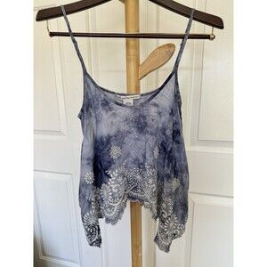 American Rag Tie Dye Blue Hanky Hem Tank Top Sz S Embroidered Y2K Fairy Grunge